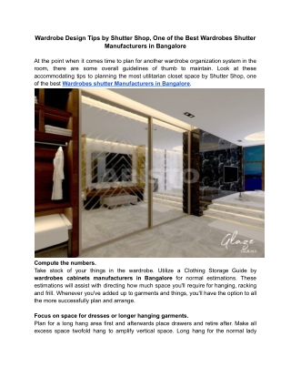 Wardrobe Design Tips by Shutter Shop, One of the Best Wardrobes Shutter Manufacturers in Bangalore