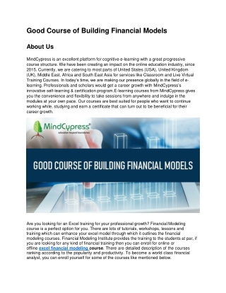 Good Course of Building Financial Models