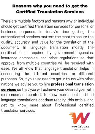 Why you need to get the Certified Translation Services - Wordsburg Translations