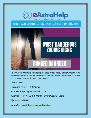 Most Dangerous Zodiac Signs | Eastrohelp.com