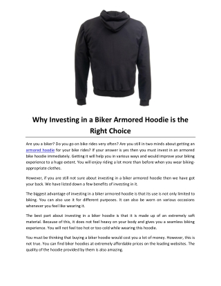 Why Investing in a Biker Armored Hoodie is the Right Choice