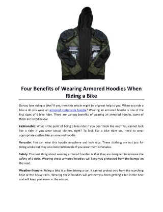 Four Benefits of Wearing Armored Hoodies When Riding a Bike