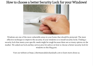 How to choose a better Security Lock for your Windows!