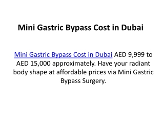 Mini Gastric Bypass Cost in Dubai