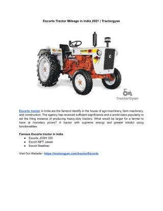 Escorts Tractor Mileage in India 2021 | Tractorgyan