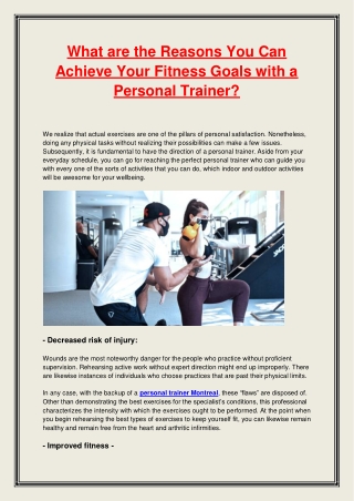 What are the Reasons You Can Achieve Your Fitness Goals with a Personal Trainer