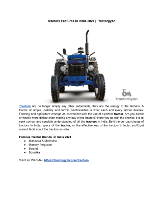 Tractors Features in India 2021 | Tractorgyan
