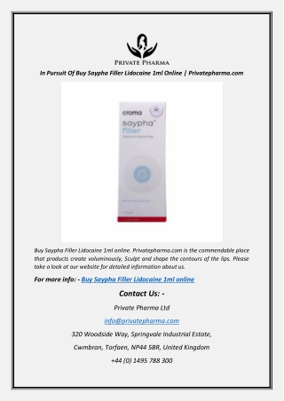 In Pursuit Of Buy Saypha Filler Lidocaine 1ml Online | Privatepharma.com
