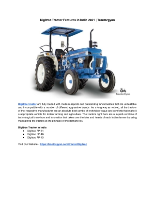 Digitrac Tractor Features in India 2021 | Tractorgyan