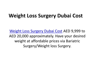 Weight Loss Surgery Dubai Cost