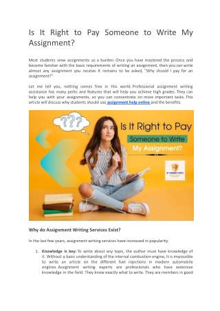 Is It Right to Pay Someone to Write My Assignment.