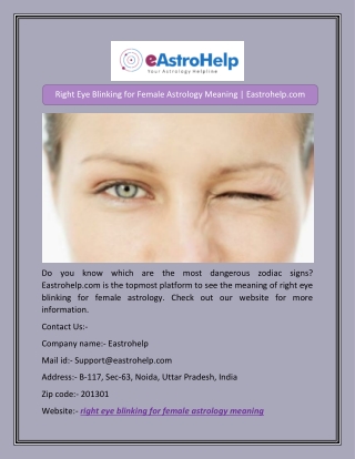 Right Eye Blinking for Female Astrology Meaning | Eastrohelp.com