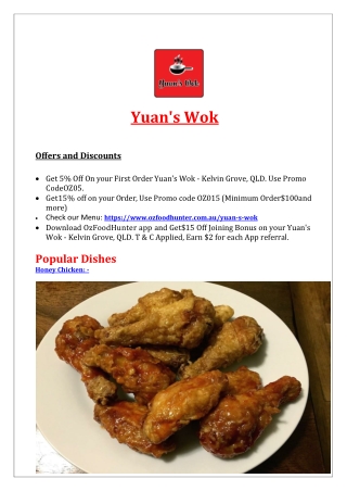 5% Off - Yuan's Wok Asian Restaurant Menu Kelvin Grove, QLD