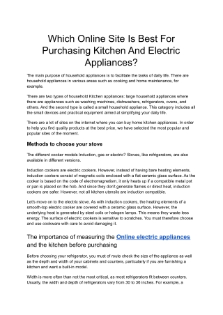 Which online site is best for purchasing kitchen and Electric appliances