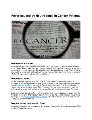 Fever caused by Neutropenia in Cancer Patients