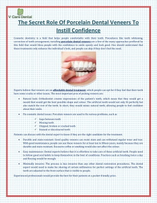 The Secret Role Of Porcelain Dental Veneers To Instill Confidence