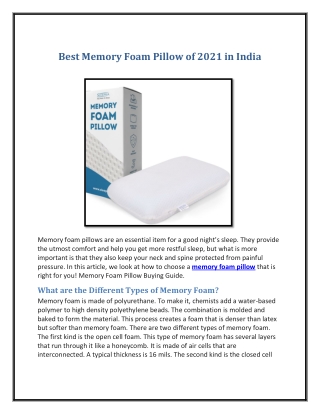 Best Memory Foam Pillow of 2021 in India