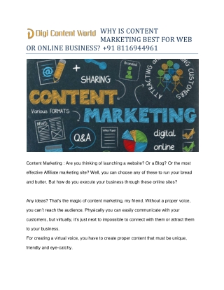 WHY IS CONTENT MARKETING BEST FOR WEB OR ONLINE BUSINESS?  91 8116944961