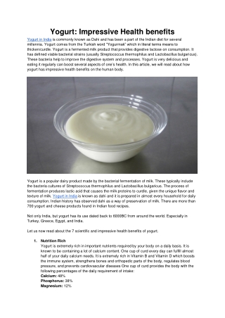 Yogurt- Impressive Health benefits