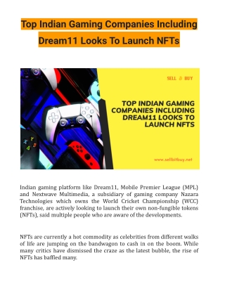 Top Indian Gaming Companies Including Dream11 Looks To Launch NFTs