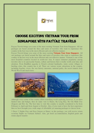 Choose Exciting Vietnam Tour from Singapore with Fayyaz Travels