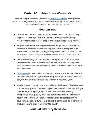 Carrier AC Unlisted Shares Price