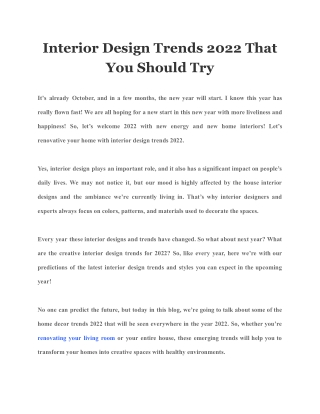 Interior Design Trends 2022 That You Should Try