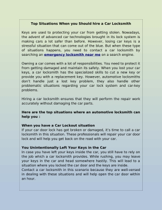 Top Situations When you Should hire a Car Locksmith