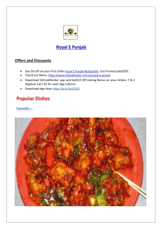 5% Off - Royal E Punjab Indian Menu Takeaway Brunswick, VIC