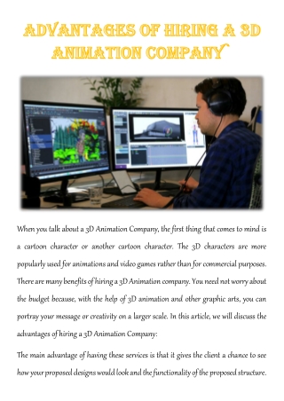 Advantages of Hiring A 3d Animation Company`