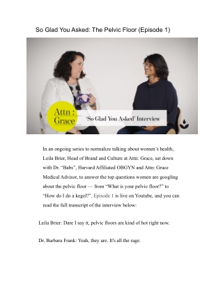 So Glad You Asked The Pelvic Floor