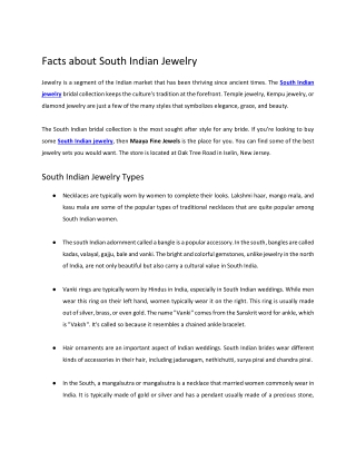 Facts about South Indian Jewelry