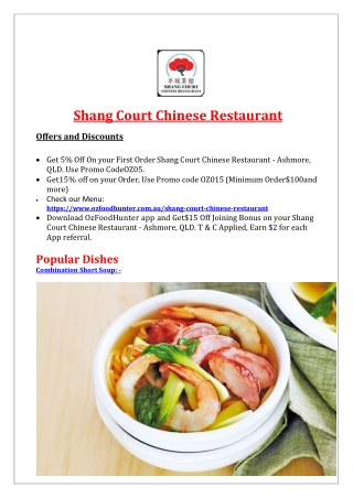 5% Off - Shang Court Chinese Restaurant Menu Ashmore, QLD