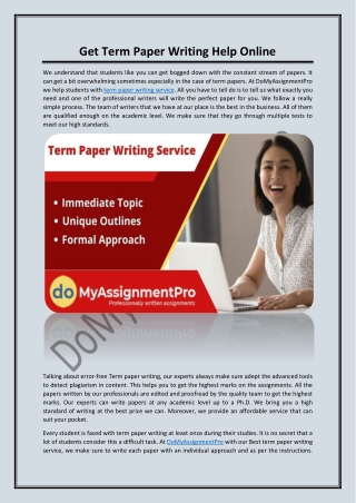 Get Term Paper Writing Help Online