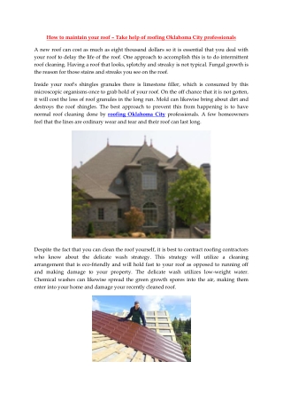 How to maintain your roof – Take help of roofing Oklahoma City professionals