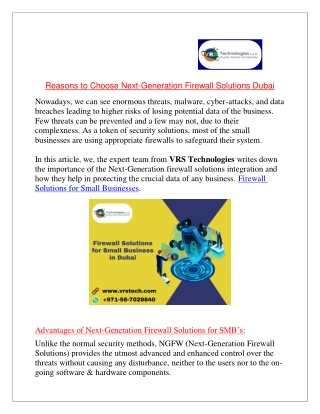 Reasons to Choose Next-Generation Firewall Solutions Dubai