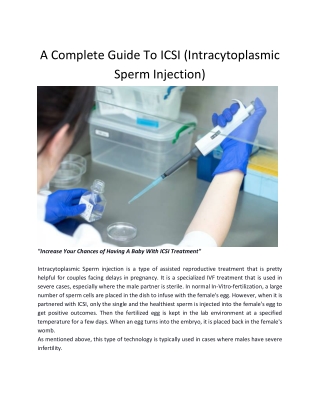 A Complete Guide TO ICSI (Intracytoplasmic Sperm Injection)