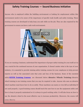 Safety Training Courses — Sound Business Initiative