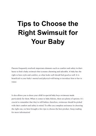Tips to Choose the Right Swimsuit for Your Baby ,,,,,