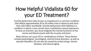 How Helpful Vidalista 60 for your ED Treatment