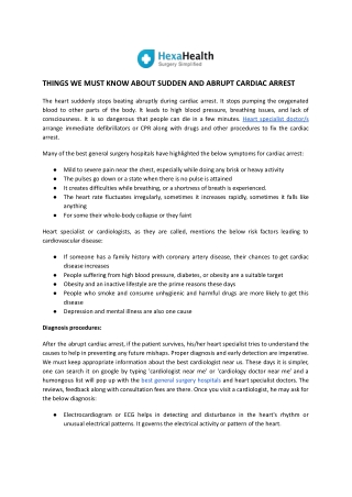 Things We Must Know About Sudden and Abrupt Cardiac Arrest | HexaHealth