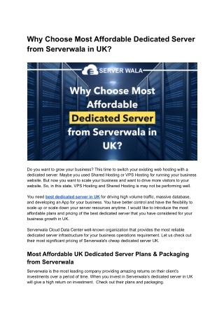 Why Choose Most Affordable Dedicated Server from Serverwala in UK_