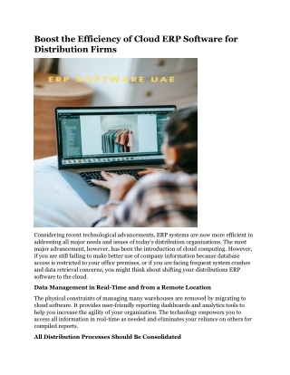 Boost the Efficiency of Cloud ERP Software for Distribution Firms