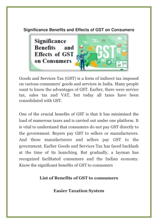 GST Advantages and Drawbacks for Consumers