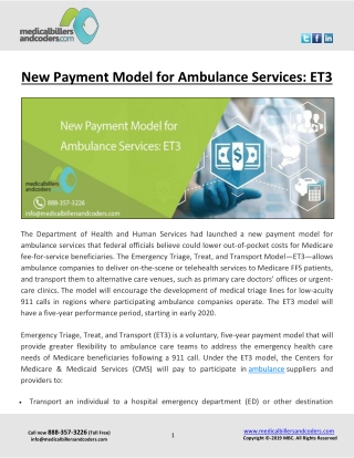 New Payment Model for Ambulance Services: ET3