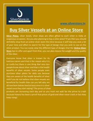 Buy Silver Vessels at an Online Store