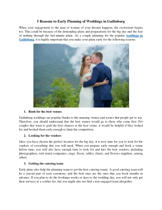 5 Reasons to Early Planning of Weddings in Gatlinburg