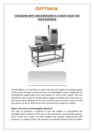 5 Reasons Why Checkweigher Is a Must-Have for Your Business