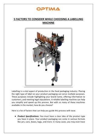 5 Factors to Consider While Choosing a Labelling Machine