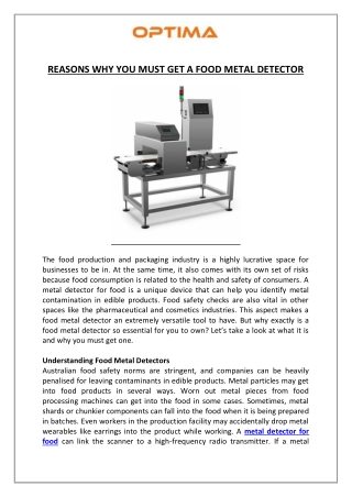 Reasons Why You Must Get a Food Metal Detector